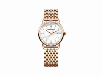 Maurice Lacroix Quartz White Dial Date Rose Gold Tone Stainless Steel Watch # EL1094-PVP06-150-1 (Men Watch)