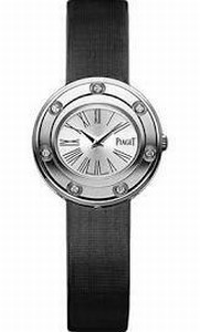 Piaget Quartz Analog Diamond Bezel 18k White Gold Case Black Satin Strap Watch # G0A35085 (Women Watch)