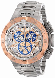Invicta Silver With Blue And Rose Gold Tone Design Dial Stainless Steel Watch #INVICTA-12905 (Men Watch)