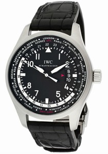 IWC Pilot's Automatic World Timer Date Black Leather Watch #IW326201 (Men Watch)