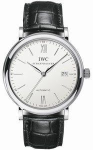 IWC Automatic Stainless Steel Silver Dial Black Crocodile Leather Band Watch #IW356501 (Men Watch)