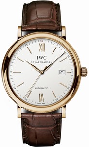 IWC Automatic 18kt Rose Gold Silver Dial Brown Crocodile Leather Band Watch #IW356504 (Men Watch)