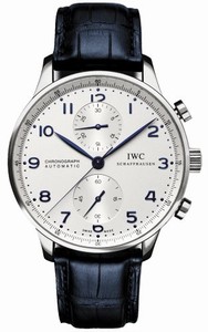 IWC Automatic Stainless Steel Silver Chronograph With Blue Numbers And Hands Dial Blue Crocodile Leather Band Watch #IW371446 (Men Watch)