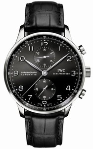 IWC Automatic Stainless Steel Black Chronograph With Stainless Numbers And Hands Dial Black Crocodile Leather Band Watch #IW371447 (Men Watch)