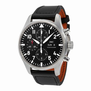 IWC Pilot Automatic Chronograph Day Date Black Leather Watch # IW377709 (Men Watch)