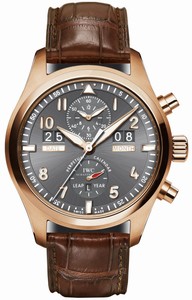 IWC Automatic 18kt Rose Gold Grey Dial Crocodile Brown Leather Band Watch #IW379103 (Men Watch)