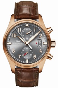 IWC Automatic 18kt Rose Gold Grey Dial Brown Leather Band Watch #IW387803 (Men Watch)