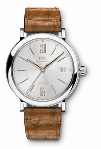 IWC Portofino Automatic Diamond Dial Date Brown Leather Watch # IW458101 (Unisex Watch)
