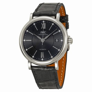 IWC Portofino Automatic Diamond Dial Date Black Leather Watch # IW458102 (Unisex Watch)