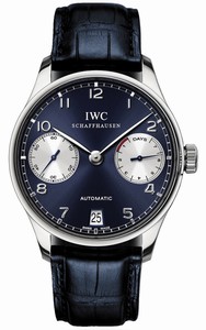 IWC Automatic Stainless Steel Blue Dial Crocodile Blue Leather Band Watch #IW500112 (Men Watch)