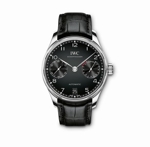 IWC Automatic Portugieser Day Date Black Leather Watch # IW500703 (Men Watch)