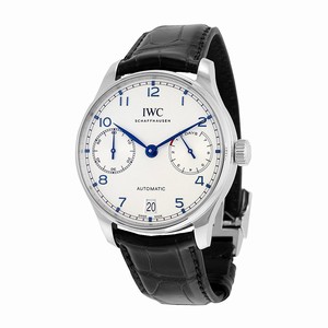 IWC Portugieser Automatic Silver Dial Black Leather Watch # IW500705 (Men Watch)