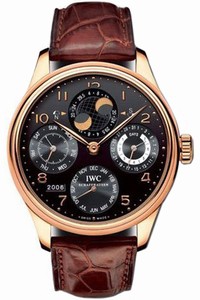 IWC Automatic 18kt Rose Gold Black Dial Brown Crocodile Leather Band Watch #IW502122 (Men Watch)