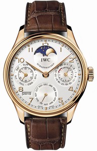 IWC Automatic 18kt Rose Gold Silver Dial Brown Crocodile Leather Band Watch #IW502306 (Men Watch)