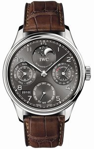 IWC Automatic 18kt White Gold Grey Dial Brown Crocodile Leather Band Watch #IW502307 (Men Watch)