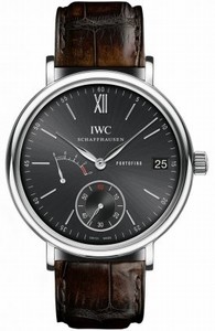 IWC Manual Wind Stainless Steel Black Dial Brown Crocodile Leather Band Watch #IW510102 (Men Watch)