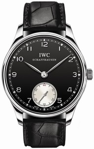 IWC Manual Wind Stainless Steel Black Dial Black Crocodile Leather Band Watch #IW545404 (Men Watch)