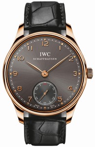 IWC Manual Wind 18kt Rose Gold Gray Dial Crocodile Black Leather Band Watch #IW545406 (Men Watch)