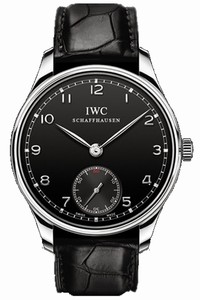 IWC Manual Wind Stainless Steel Black Dial Crocodile Black Leather Band Watch #IW545407 (Men Watch)