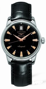 Longines Automatic Stainless Steel Black With Date At 12 And Gold Hands & Hour Markers Dial Black Crocodile Leather Band Watch #L1.611.4.52.4 (Men Watch)