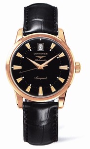 Longines Automatic Black Dial 18ct Rose Gold With Black Leather Strap Watch # L1.611.8.52.4 (Men Watch)