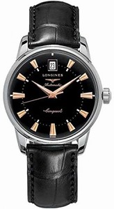 Longines Black Dial Leather Watch #L1.641.4.52.4 (Men Watch)