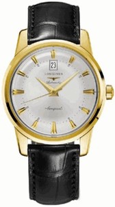 Longines Automatic 18k Yellow Gold Silver With Date At 12 And Gold Hands & Hour Markers Dial Black Crocodile Leather Band Watch #L1.645.6.75.4 (Men Watch)