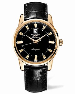 Longines Automatic Black Dial 18ct Rose Gold With Black Leather Strap Watch # L1.645.8.52.4 (Men Watch