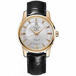 Longines Automatic Silver Dial 18ct Gold Case With Black Leather Strap Watch # L1.645.8.75.9 (Men Watch)