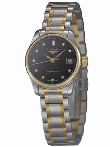 Longines Automatic Black Dial 18ct Gold Case With 18ct Gold And Stainless Steel Bracelet Watch # L2.128.5.57.7 (Women Watch)