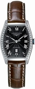 Longines Automatic Black Dial Stainless Steel Case With Brown Leather Strap Watch #L2.142.0.50.2 (Women Watch)