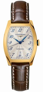 Longines Evidenza Automatic Date 18k Yellow Gold Case Brown Leather Watch # L2.142.6.73.2 (Women Watch)