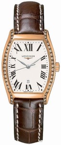 Longines Quartz White Dial 18ct Rose Gold Case With Brown Leather Strap Watch #L2.155.9.71.0 (Women Watch)