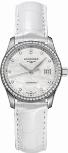 Longines Automatic White Mother Of Pearl Dial Stainless Steel Case With White Leather Strap Watch #L2.257.0.87.2 (Women Watch)