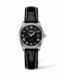 Longines Automatic Black Dial Stainless Steel Case With Black Leather Strap Watch #L2.257.4.51.7 (Women Watch)
