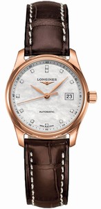 Longines Automatic White Dial 18ct Rose Gold Case With Brown Leather Strap Watch #L2.257.8.87.3 (Women Watch)