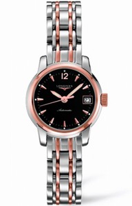 Longines Automatic Black Dial 18ct Rose Gold And Stainless Steel Watch #L2.263.5.52.7 (Women Watch)