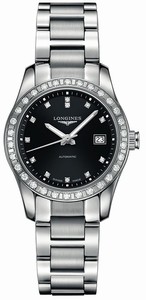 Longines Black-diamond Dial Stainless Steel Band Watch #L2.285.0.57.6 (Women Watch)