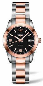 Longines Conquest Classic Automatic Black Dial Date 18ct Rose Gold and Stainless Steel Watch# L2.285.5.56.7 (Women Watch)