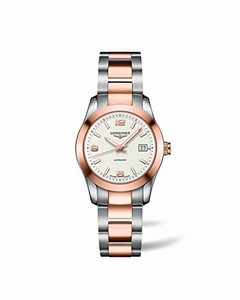 Longines Silver Guilloche Dial Fixed 18kt Rose Gold Band Watch #L2.285.5.76.7 (Women Watch)