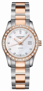 Longines Conquest Classic Automatic Mother of Pearl Diamond Dial Diamond Bezel 18ct Rose Gold and Stainless Steel Watch# L2.285.5.88.7 (Women Watch)