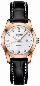 Longines Conquest Classic Automatic Diamond Hour Markers Date Black Leather Watch# L2.285.8.87.3 (Women Watch)