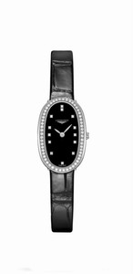 Longines Symphonette Quartz Diamond Hour Markers Diamond Bezel Black Leather Watch# L2.305.0.57.0 (Women Watch)