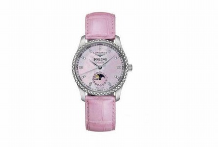 Longines Automatic Pink Dial Stainless Steel Case With Pink Leather Strap Watch #L2.503.0.97.3 (Women Watch)