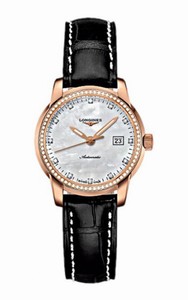 Longines Automatic Silver Dial 18ct Rose Gold Case With Black Leather Strap Watch #L2.563.9.87.3 (Women Watch)