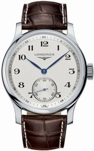 Longines Manual Winding Caliber L512.2 with 17 Jewels Polished Stainless Steel Silver Textured With Arabic Numerals And Seconds Sub- At 6 Dial Brown Crocodile Leather Band Watch #L2.640.4.78.5 (Men Watch)