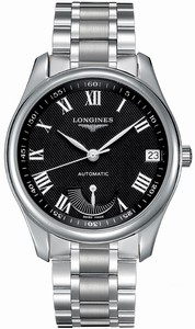 Longines Automatic Brushed And Polished Stainless Steel Black Textured With Power Reserve Indicator At 6 And Date At 3 Dial Brushed And Polished Stainless Steel Band Watch #L2.666.4.51.6 (Men Watch)