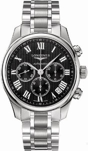 Longines Automatic Brushed And Polished Stainless Steel Black Textured Roman Numeral Chronograph With Date Between 4 And 5 Dial Brushed And Polished Stainless Steel Band Watch #L2.693.4.51.6 (Men Watch)