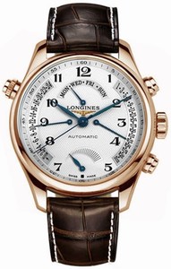 Longines Master Collection Automatic Silver Dial Arabic Numerals Retrograde 18ct Rose Gold Bezel Brown Leather Watch# L2.716.8.78.3 (Men Watch)