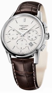 Longines Column-Wheel Chronograph Automatic Silver Dial Date Brown Leather Watch# L2.733.4.72.2 (Men Watch)